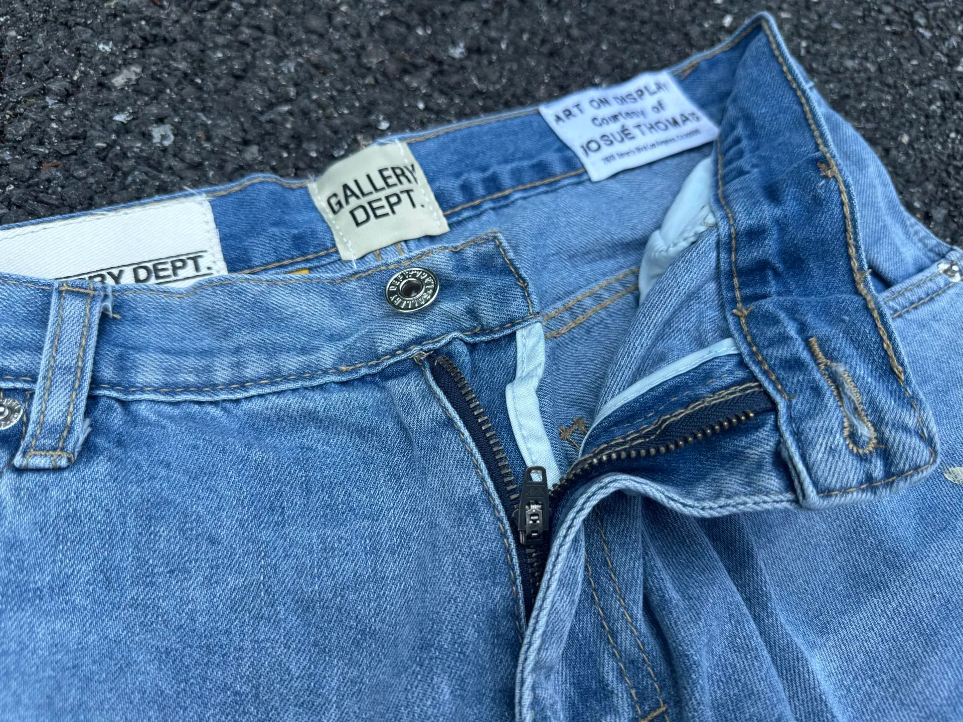P200💰GD098 GALLERY DEPT splashing ink and paint destroying the edges, retro washed and distressed high street logging workwear denim shorts Workmanship: original accessories Customized original Logo buttons YKK zippers 6 complete labels Original hang tag Color: blue Size: S-XXL (28 30 32 34 36)